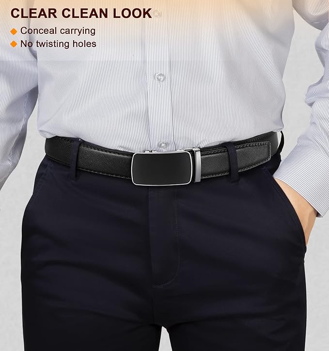 BULLIANT Men Belts 2 Pack,Ratchet Sliding Belt Adjustable For Gift Mens Dress Casual 1 3/8",Cut for Fit