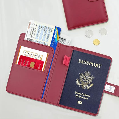 Melsbrinna Premium Leather Passport Holder Covers Case, Waterproof Rfid Blocking Travel Wallet Passport Holder with Pen Holder, Cute Passport Book for Women/Men