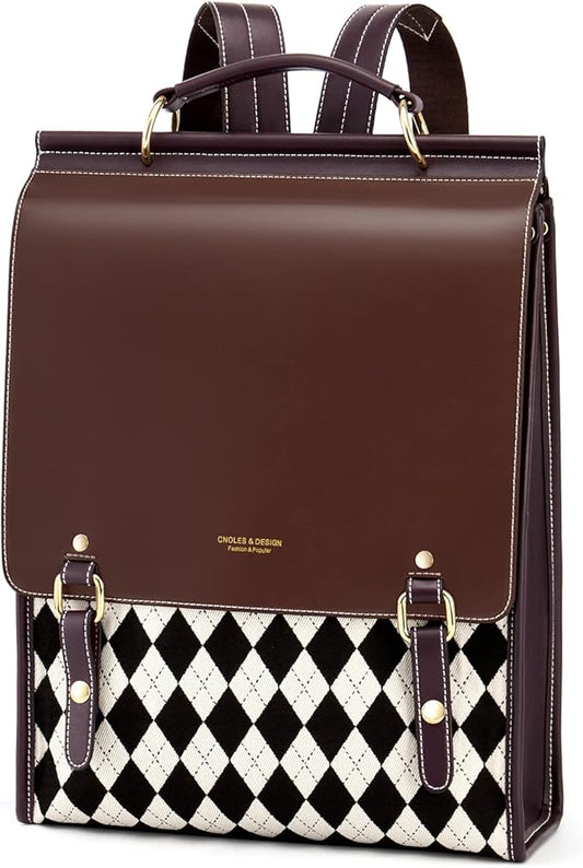 Cnoles Leather Backpack Purse For Women Fashion Ladies Vintage Bag Casual College Travel Backpacks Large bags Brown