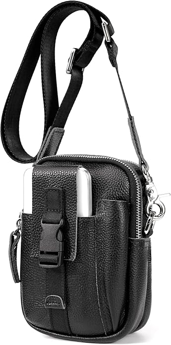 LANNSYNE Small Leather Messenger Bag, 3-in-1 Crossbody Shoulder Bag & Waist Belt Pouch, Sling Purse for Travel Business