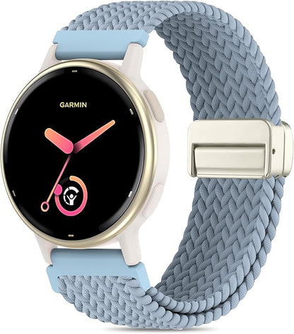 20mm Magnetic Braided Nylon Band Compatible With Garmin Vivoactive 6/Vivoactive 5/3/3 Music Watch Bands, Quick Release Stretchy Strap Replacement for Venu Sq 2/Forerunner 55/165/245/645