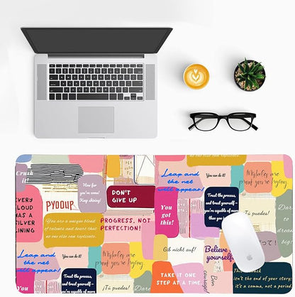 Motivational Desk Mat for Women, Waterproof PU Leather Desk Pad with Non-Slip Base, Uplifting Gift Inspiring Office Keyboard Mat for Gaming & Home Work (23.6x11.8 Inch)