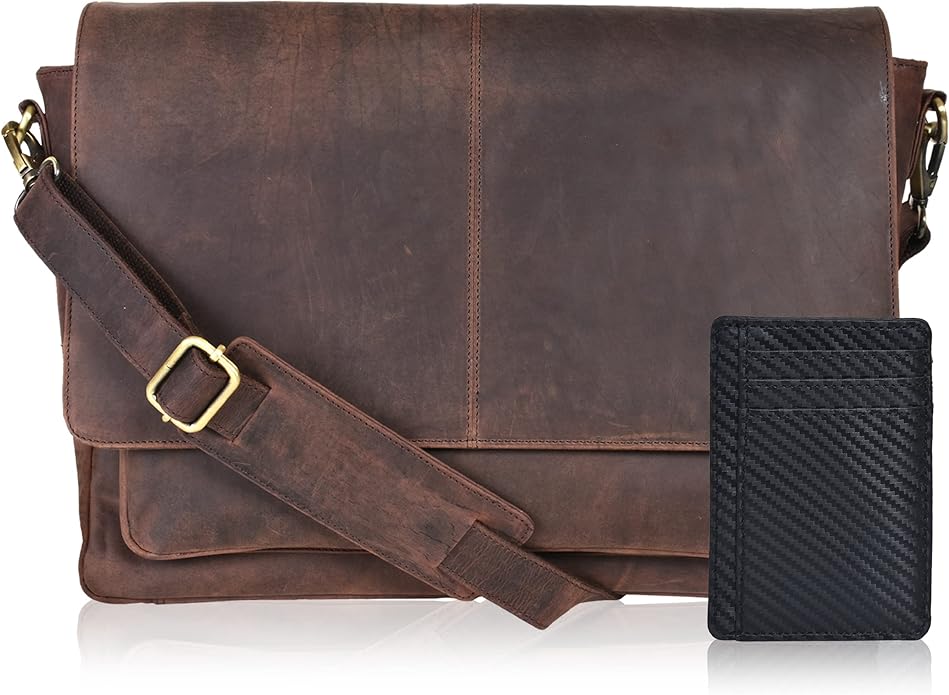 Oak Leathers Leather Messenger Bag for Men and Women - Laptop Briefcase Bag For College, Office, Adjustable Shoulder Strap