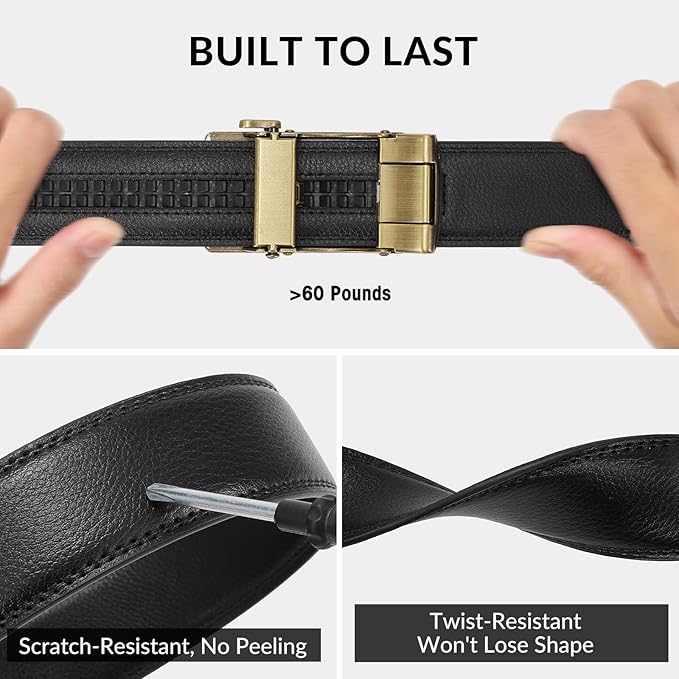 SANSTHS Mens Ratchet Belts Leather 1 3/8" for Men Dress and Casual, Adjustable Click Belts with American Flag Buckles