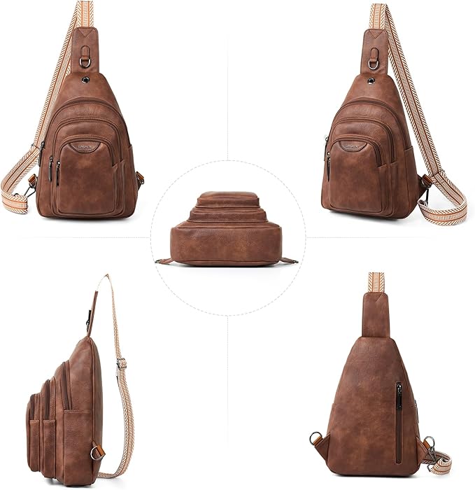 Leresas 10L Crossbody Sling Bag for Women Men Anti Theft Cross Body Fanny Pack Belt Bag Purse Gifts for Women Faux Leather, Brown