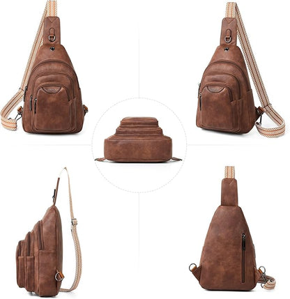 Leresas 10L Crossbody Sling Bag for Women Men Anti Theft Cross Body Fanny Pack Belt Bag Purse Gifts for Women Faux Leather, Brown