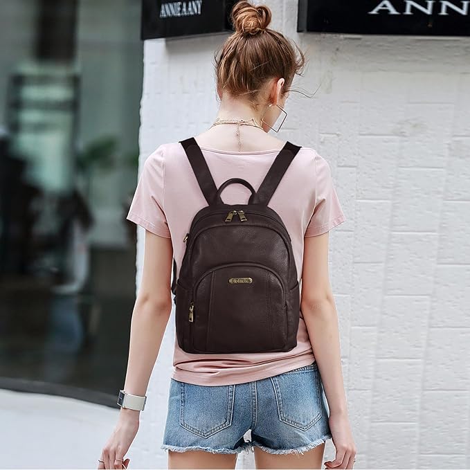 Blofinche Women's Genuine Leather Travel Backpack, 12.9 Inch Laptop Backpack with Anti-Theft Pocket, Durable Computer Bag for Work & Commuting, Coffee Brown