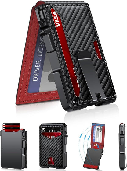 ZALVEX Wallet for Men, Mens Minimalist Wallet 9-13 Cards, Slim Compact Wallet with Money Clip & ID Window, RFID Blocking Smart Pop Up Card Wallet, Metal Aluminum Credit Card Holder Bifold Wallet