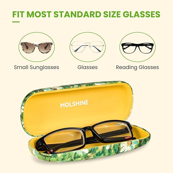 molshine Hard Shell PU Leather Glasses Case,Travel Portable Eyeglass Case for Men Women Girl Travel Study Work