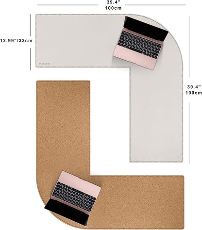 MAIDERN (40”+ 40”) x 13” L Shaped Corner Desk Mat, Cork & Leather Dual Sided Desk Pad for Gaming Computer Office Home (Cream)