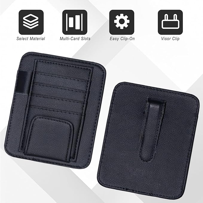 Car Sun Visor Organizer, Sunvisor Organizers with Sunglass Holder & Card Sleeve Pocket, Leather Car Sunglass Holder for Most Vehicle of Trucks, SUVs, Black