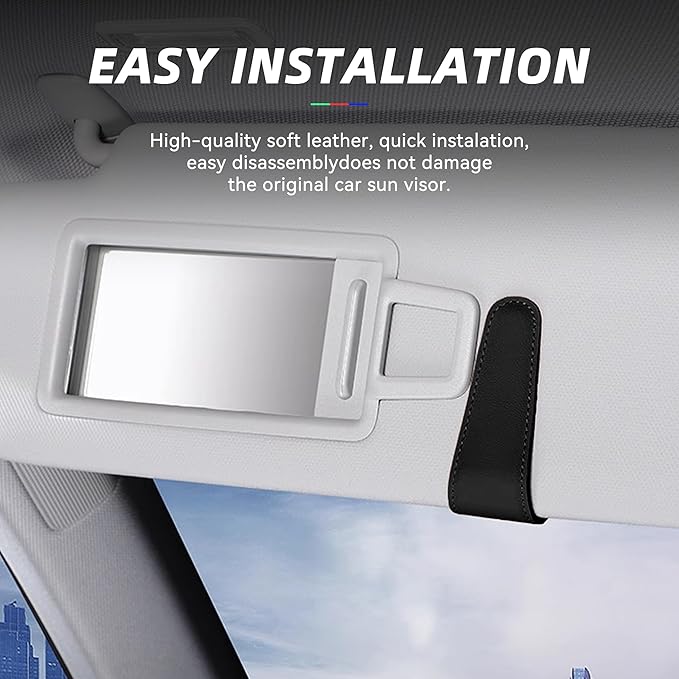 2PCS Sunglasses Holders for Car Sun Visor, Leather Eyeglasses Hanger Mounter, Magnetic Glasses Holder and Ticket Card Clip, Universal Auto Interior Accessories (Blue, 2PCS)