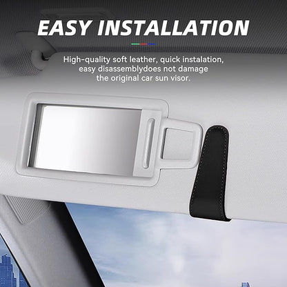 2PCS Sunglasses Holders for Car Sun Visor, Leather Eyeglasses Hanger Mounter, Magnetic Glasses Holder and Ticket Card Clip, Universal Auto Interior Accessories (Blue, 2PCS)