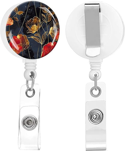 2 Pack Badge Reels Holder Retractable with ID Clip for Nurse Name Tag Card Nursing for Doctor Teacher Student Employee Office Medical Work (Groovy Flower)