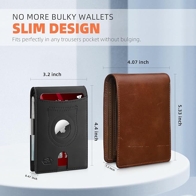 Zitahli Men's Wallets Airtag Holder Slim Rfid Leather with Gift Box