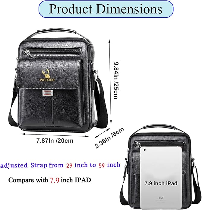 Messenger Bag for Men Crossbody Shoulder Purse Small Vintage PU Leather Satchel Pouch Side Crossover Handbag