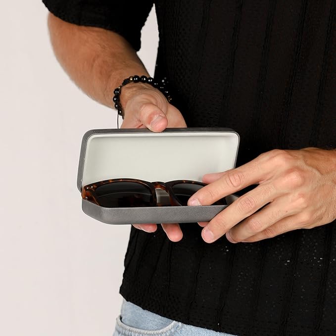 Premium Curved Rectangular Glasses Case, Hard Shell PU Leather Eyewear Holder. Magnetic Closure.
