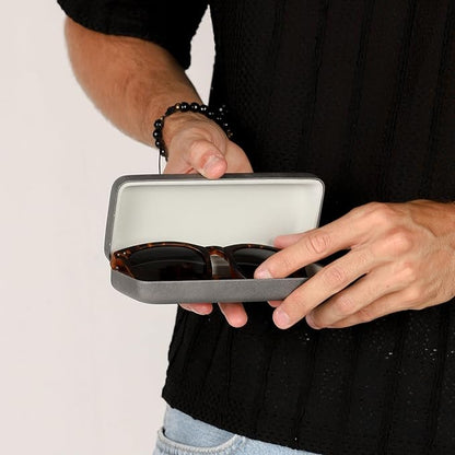 Premium Curved Rectangular Glasses Case, Hard Shell PU Leather Eyewear Holder. Magnetic Closure.