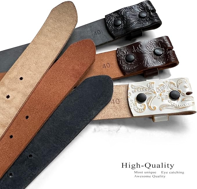Cowboy Cowgirl Western Tooled Floral Embossed Full Grain Genuine Leather Belt Strap 1-1/2"(38mm) Wide