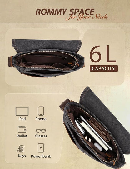 VASCHY Small Messenger Bag, Vintage Canvas Leather Lightweight Crossbody Bag