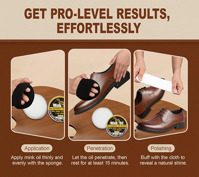 Leather Boot Care Kit, Mink Oil & Saddle Soap for Leather Cleaning & Leather Boots, 6-in-1 Leather Shoe Care Kit