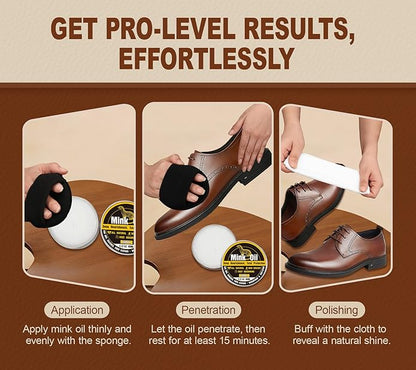 Leather Boot Care Kit, Mink Oil & Saddle Soap for Leather Cleaning & Leather Boots, 6-in-1 Leather Shoe Care Kit