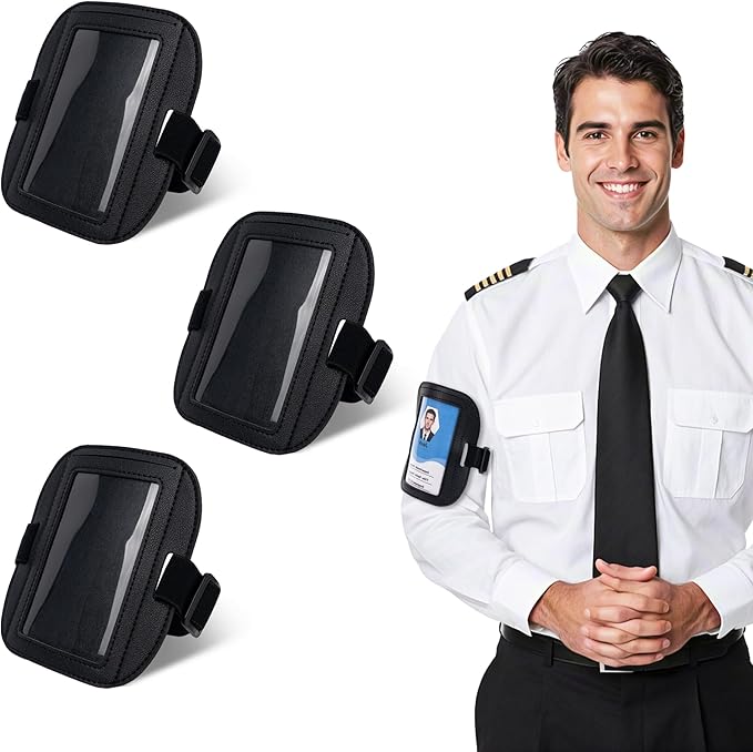 Yuoyar 3 Pcs Leather ID Arm Badge Holder - Adjustable Badge Holder Armband for Women Men - Wrist ID Badge Holder