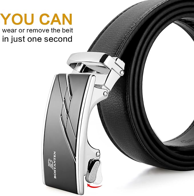 BOSTANTEN Mens Belt Leather Ratchet Belt For Men Dress and Casual with Adjustable Buckle, Trim to Fit