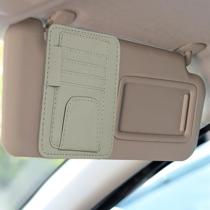 HARFINGTON Car Sun Visor Organizer 6.02" x 4.76" Leather Multi-Pocket Visor Card Sleeve Pocket Car Truck SUV Interior Storage Pouch for Driving License Credit Cards Bills Sunglasses, Gray