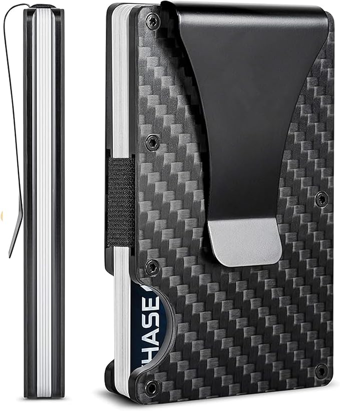 Minimalist Slim Wallet for Men,RFID Blocking Metal Wallet,Aluminum Credit Card Holder & Money Clip 12-15 Cards,Slim Rfid Front Pocket Mens Wallet,Carbon Fiber