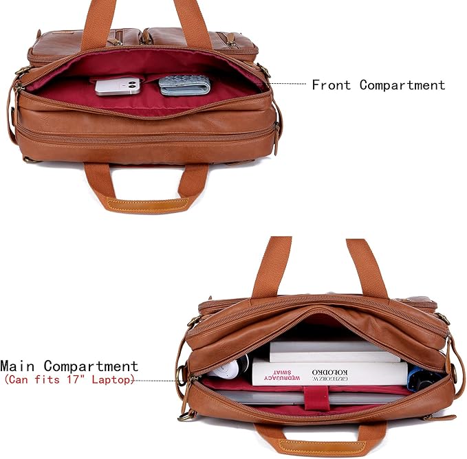 Men Vegan Leather Briefcase Backpack Hybrid 17 Inch Laptop Bag Case Business Messenger bag HB-22