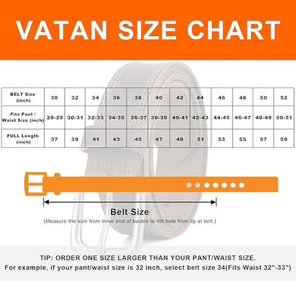 VATAN Men's Full Grain Leather Casual Every Day Jeans Belts, Handmade Men Leather Belt with Gift Box