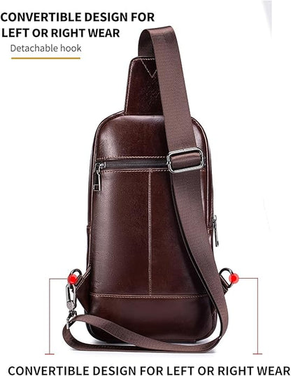 RAINBOW HORSE Genuine Leather Shoulder Bag, Men's Crossbody Chest Bag, Casual Front Pack, Suitable for Travel, Hiking, and Daily Use