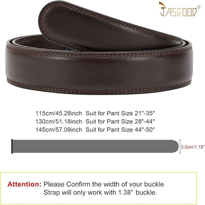 JASGOOD Ratchet Belt Replacement Strap 1 1/8", Leather Belt Strap for 35MM Slide Click Buckle