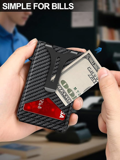 GHUKY Wallet for Men RFID Wallet with Money Clip, Slim Pop Up Card Holder for 10-12 Cards, Minimalist Smart Credit Card Case with ID Window, Bifold Metal Wallet for Front Pocket, Gifts for Men