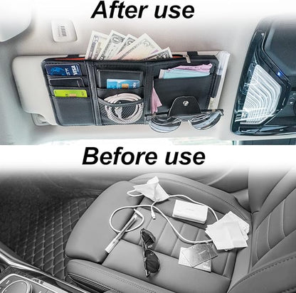 Keedolla Car Sun Visor Organizer, Auto Interior Accessories Pocket Organizer Visor Storage Pouch Sunglasses Holder with Zipper Pocket for Truck, SUV - Black