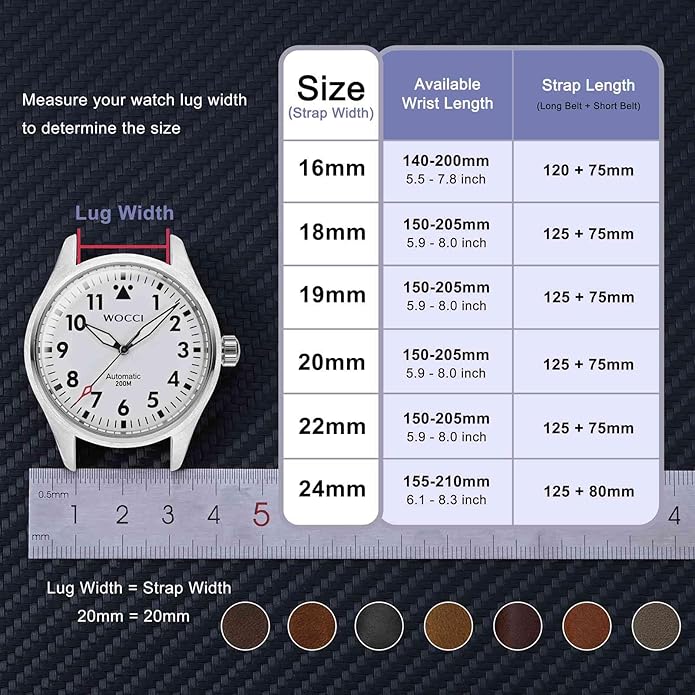 WOCCI Quick Release Watch Band, Distressed Genuine Leather, Stainless Steel Buckle, Strap Width 18mm 19mm 20mm 22mm 24mm