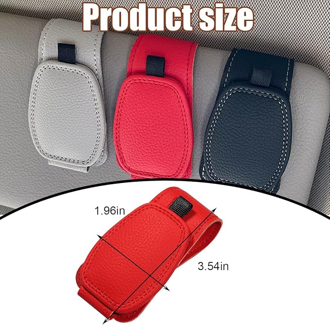 Zpana Sunglasses Holders for Car Sun Visor, Leather Magnetic Vehicle Sun Glasses Ticket Card Hanger Clip, Automotive Interior Eyeglass Mount Accessories, Universal for SUV Sedan Truck (Red)