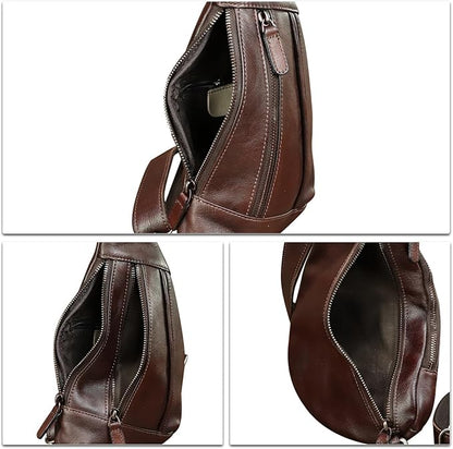 Genuine Leather Sling Bag for Men and Women Vintage Real Leather Crossbody Chest Bags Backpack Purse for Travel Hiking