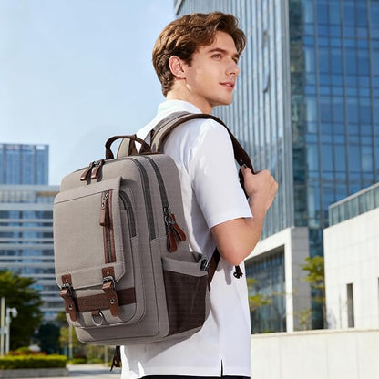 Lanola Water-resistant Canvas Backpack with Anti-Theft Pocket, Daypacks Fits 15.6 Inch Laptop for Men Perfect for Work, Travel, Daily Use (Grey)