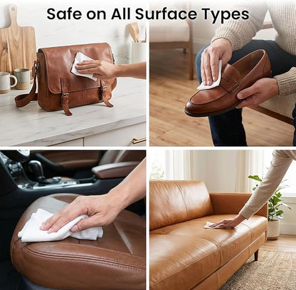EVEO Leather Cleaner Wipes 4-in-1 Leather Cleaner and Conditioner for Furniture - Leather Couch Cleaner, Car, Shoes & Purses – UV Protection, XL Moistened Wipes Restore & Protect – 3 Pack (90 Total)