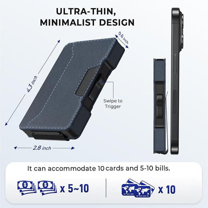 Slim Wallet for Men - Minimalist Mens Wallet with Money Clip, Aluminum Pop Up Card Case and Leather Slots Credit Card Holder RFID Blocking Wallet for Men with Gift Box