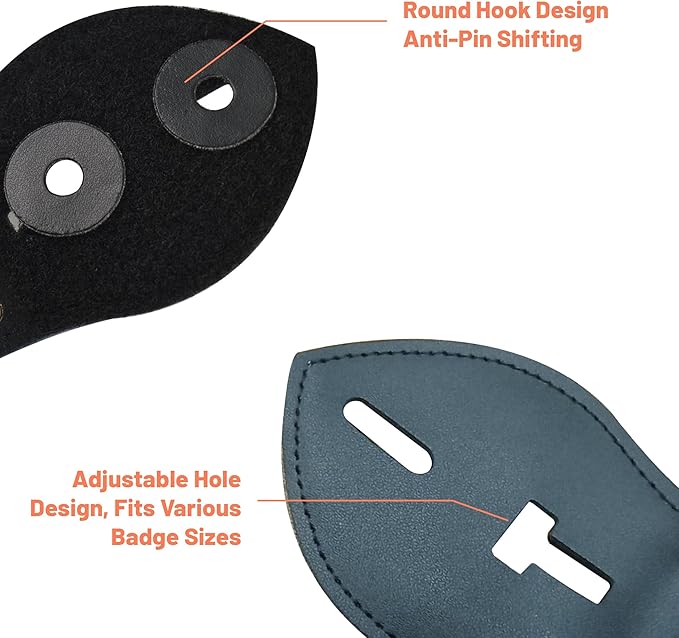 Police Badge Holder Made of Cowhide Universal Black with Leather Belt Buckle Hook Buckle and Stainless Steel Bead Chain Law Enforcement Officer Gifts Elliptical