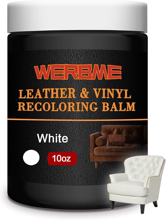 Leather Recoloring Balm & Color Restorer - 10OZ Multipurpose Dye & Paint for Faded Leather Couches, Car Seats, Shoes | Fix Scratches on Clothing, Furniture & Accessories(White)
