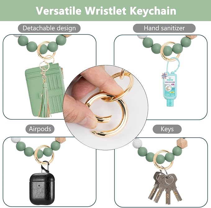 KNGITRYI Wallet Keychain Wristlet for Women,Slim RFID Credit Card Holder Purse Tassel Keychain Bangle Key Ring for Men Women