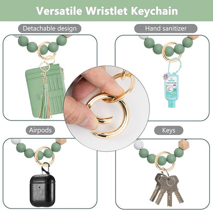 KNGITRYI Wallet Keychain Wristlet for Women,Slim RFID Credit Card Holder Purse Tassel Keychain Bangle Key Ring for Men Women
