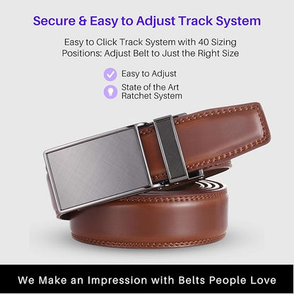 Marino Avenue Ratchet Belt for Men. Adjustable Leather Dress Belt with 38 Easy to Click Into Place Ratchet Closures.