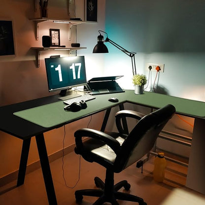 Mydours L-Shape Desk Pad, 54" L x 54" L x 16" W Mega PU Leather Corner Computer Keyboard Desk Mat Blotter, XXL Large Gaming Mouse Pad for Home and Office Desktop (Green)