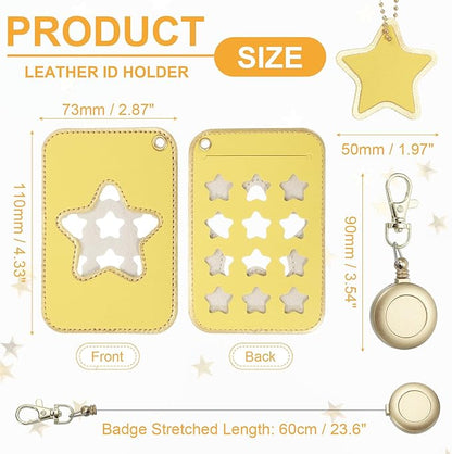 PATIKIL Retractable Badge Holders, Cute Leather ID Holder with Badge Reels Keychain ID Card Clip Protector Cover for Women Work Office Business Trip, Yellow