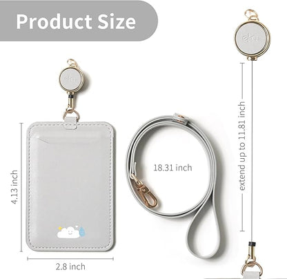 EKAX ID Badge Holder with Adjustable Lanyard & Retractable Badge Reel Clip, Double-Sided Card Holder for Office, Bus Pass, Student, Nurse, Police, Teacher-Puffy Cloud
